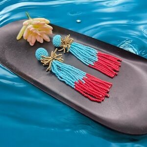 Turquoise and Red Bead Earrings